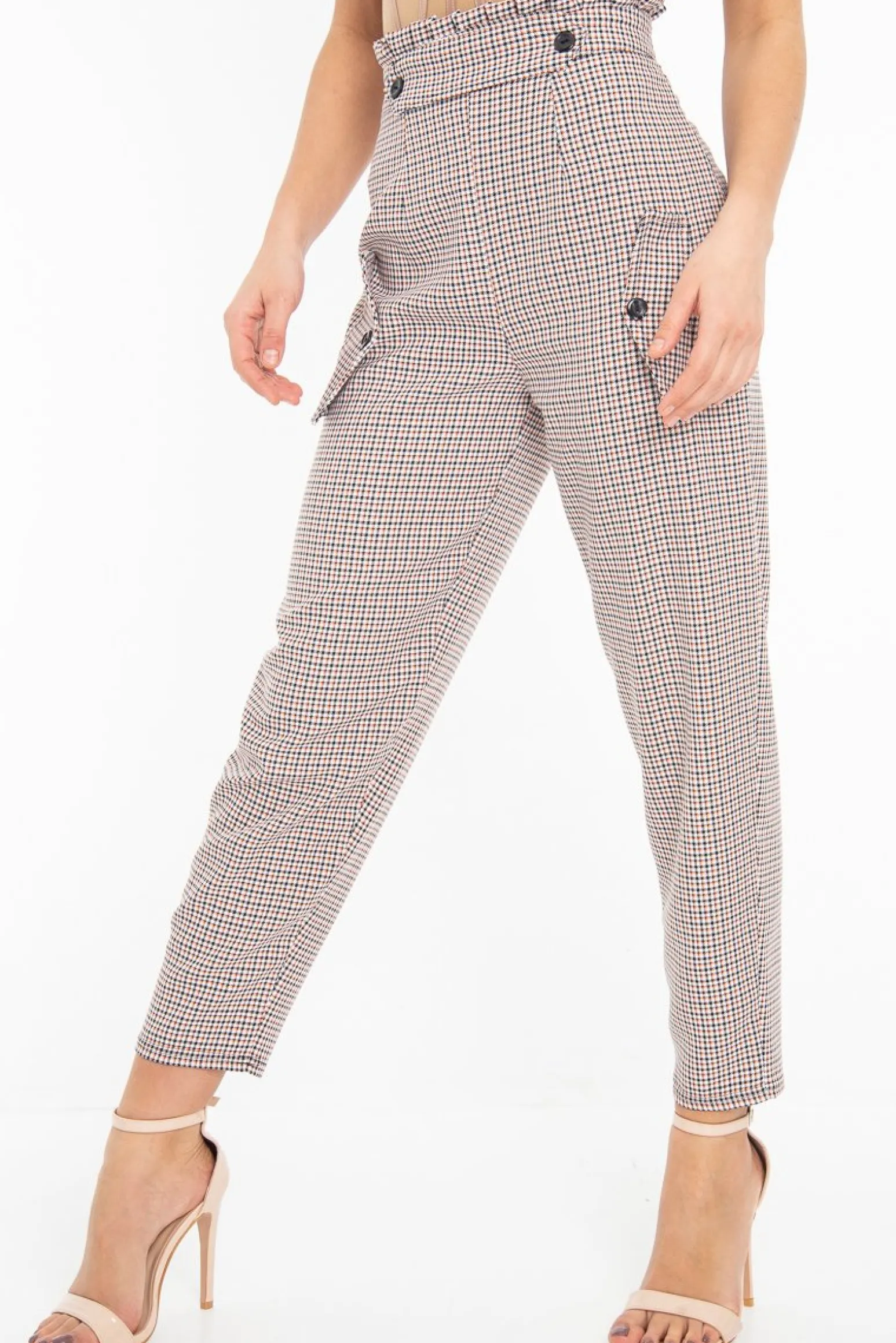 Rebellious Fashion Black Orange Check Frill Detail Trousers - Bristal