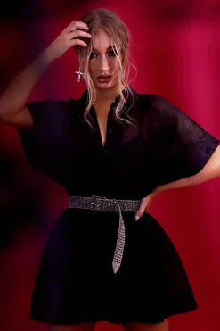 Rebellious Fashion Black Organza Shirt Slip Insert Dress - Nickie