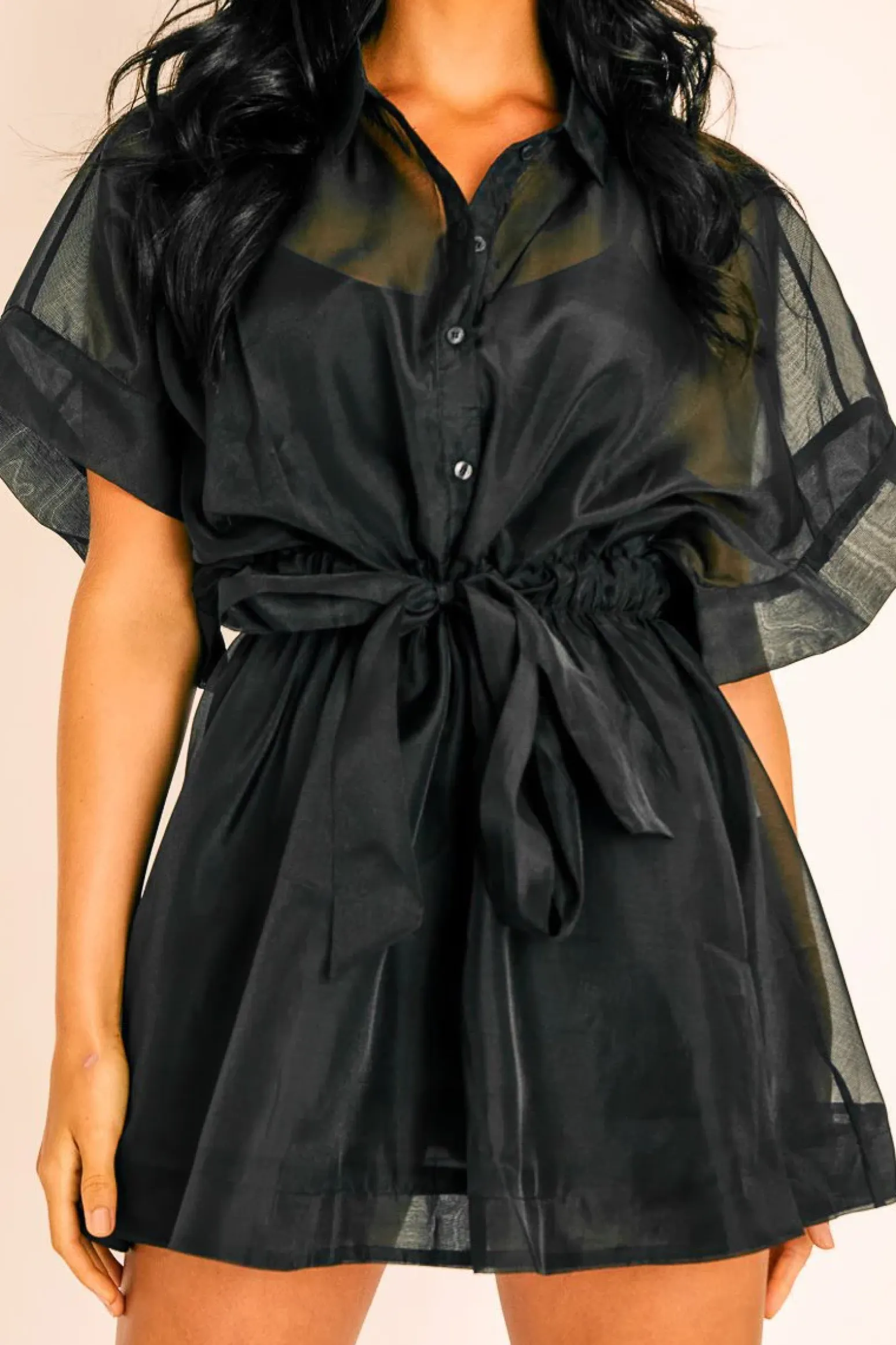 Rebellious Fashion Black Organza Shirt Slip Insert Dress - Nickie