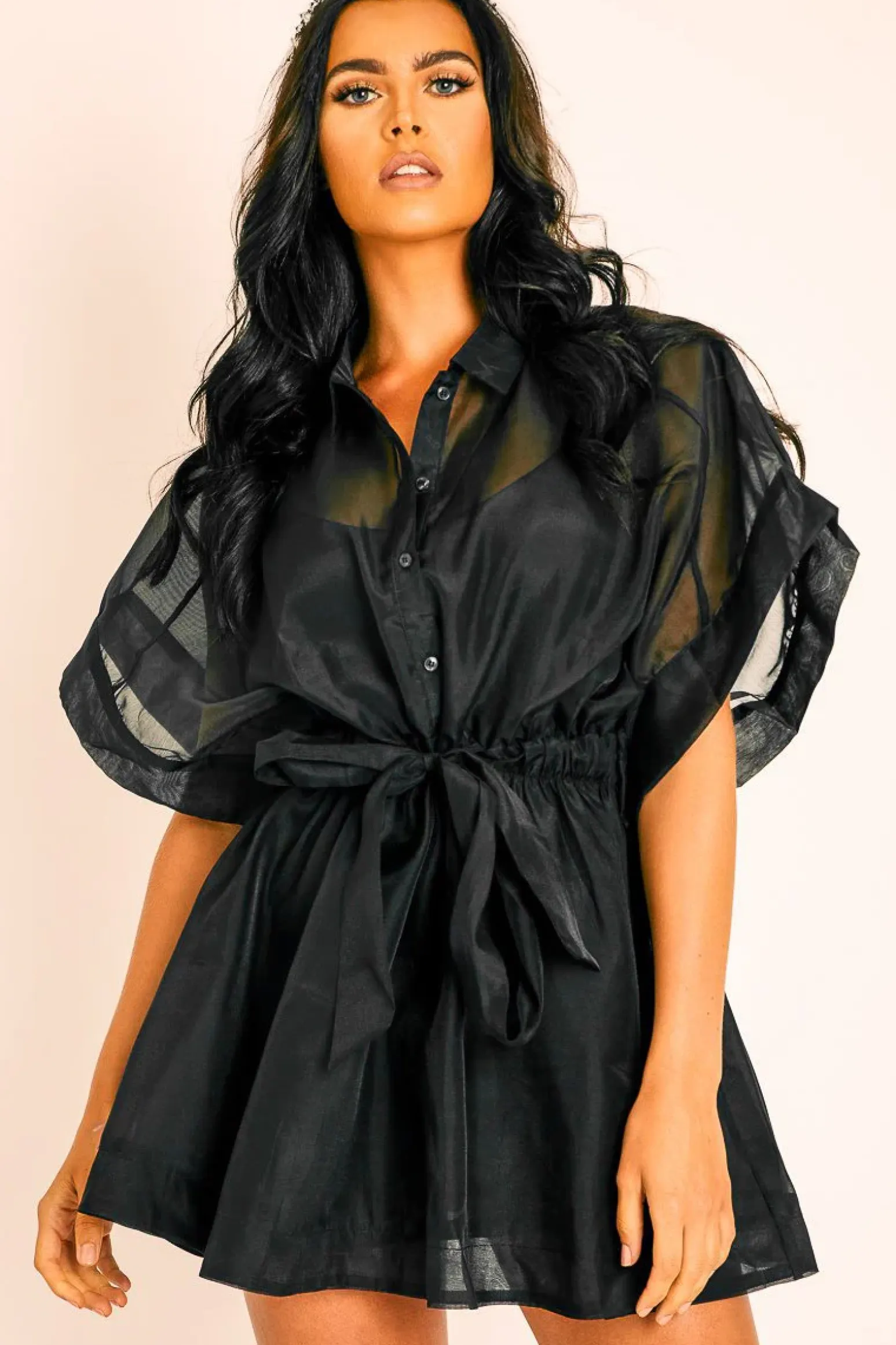Rebellious Fashion Black Organza Shirt Slip Insert Dress - Nickie