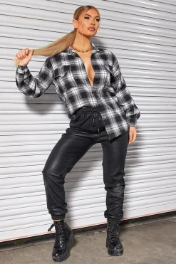 Rebellious Fashion Black Oversized Check Shirt - Frona