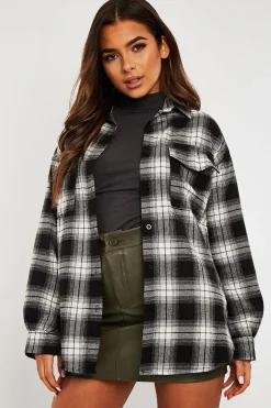 Rebellious Fashion Black Oversized Check Shirt - Frona