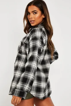 Rebellious Fashion Black Oversized Check Shirt - Frona