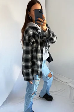 Rebellious Fashion Black Oversized Check Shirt - Frona