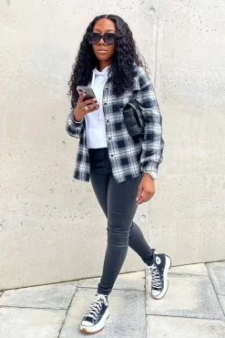 Rebellious Fashion Black Oversized Check Shirt - Frona