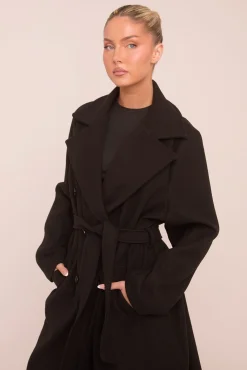 Rebellious Fashion Black Oversized Double Breasted Wool Look Coat - Eloise