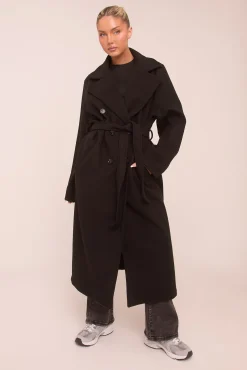 Rebellious Fashion Black Oversized Double Breasted Wool Look Coat - Eloise