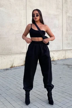 Rebellious Fashion Black Oversized Joggers - Erica