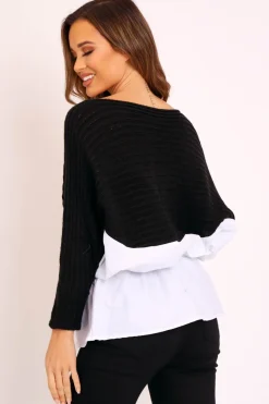 Rebellious Fashion Black Oversized Knitted Shirt Jumper - Payslie