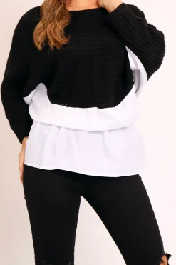 Rebellious Fashion Black Oversized Knitted Shirt Jumper - Payslie