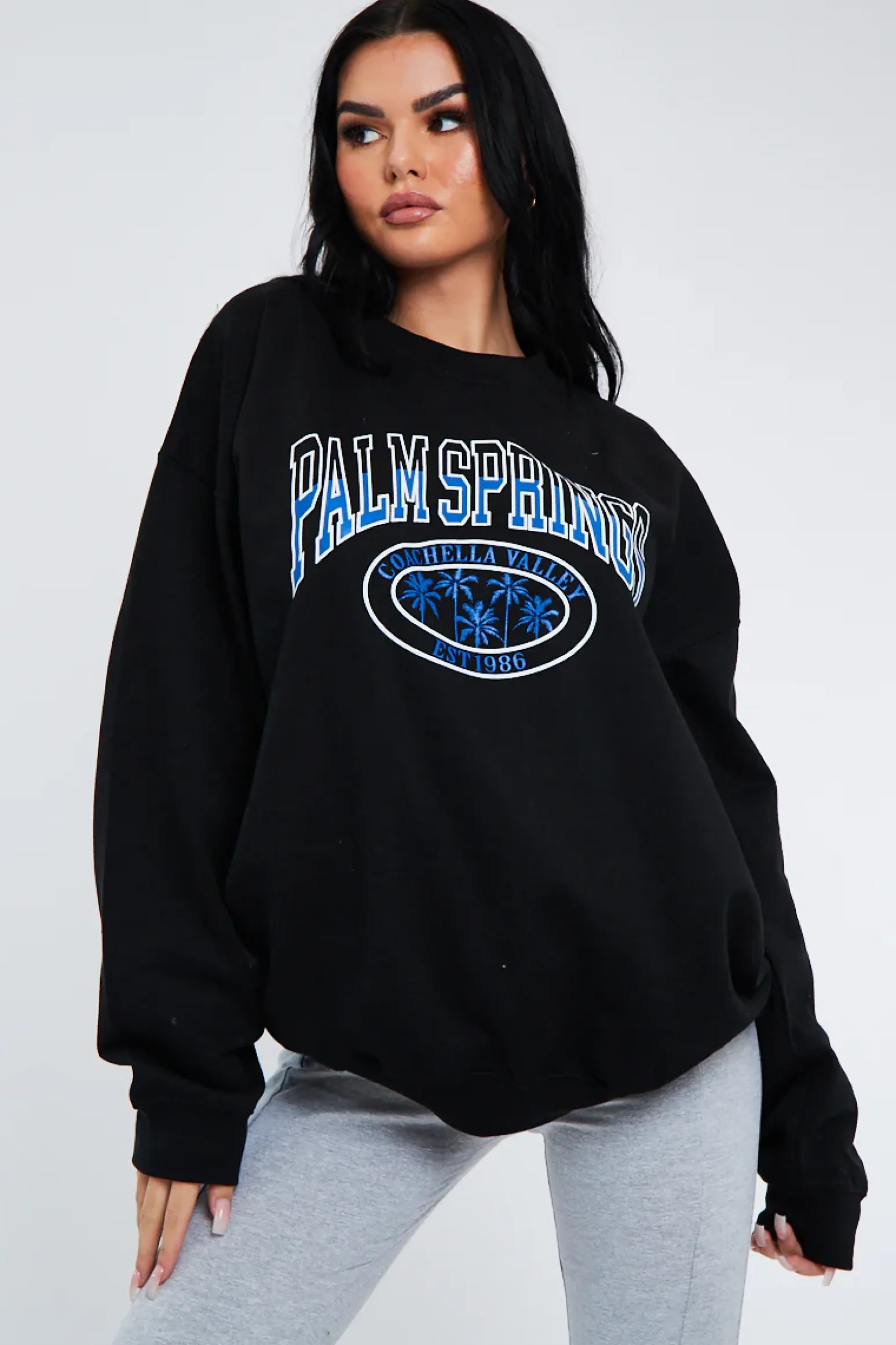 Rebellious Fashion Black Oversized Palm Springs Sweatshirt - Libbi