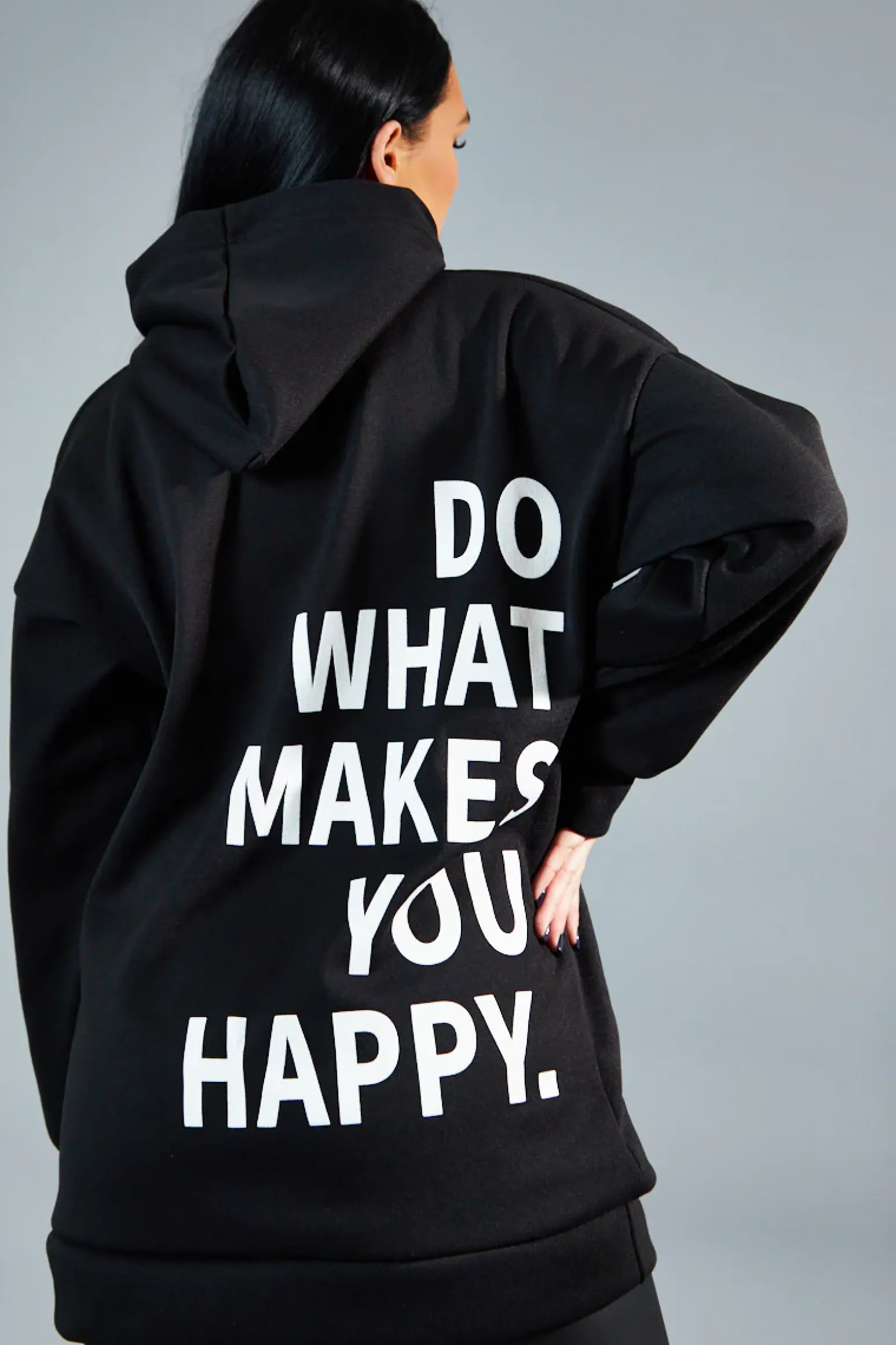Rebellious Fashion Black Oversized Printed Back Hoodie - Asahi