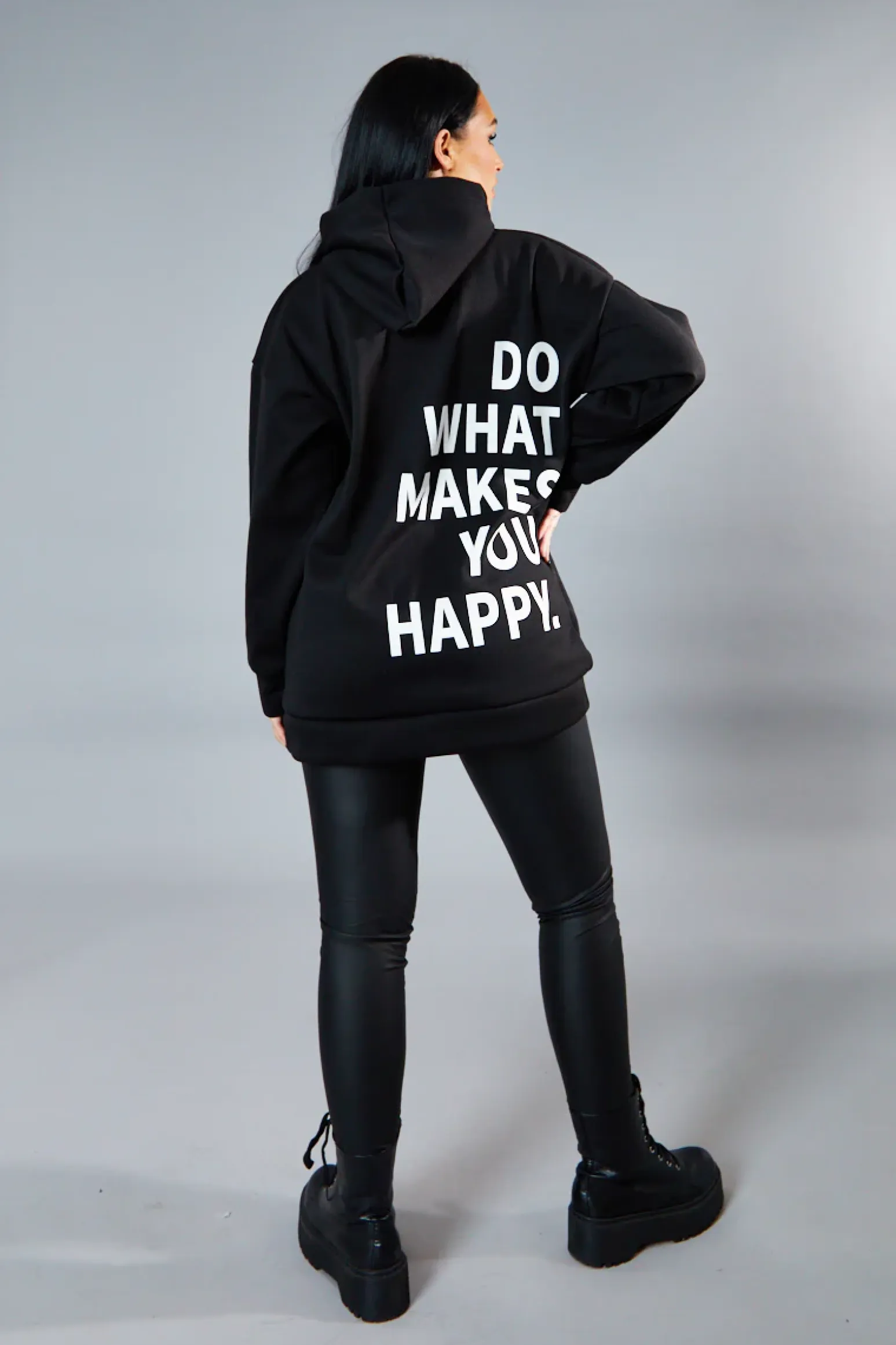 Rebellious Fashion Black Oversized Printed Back Hoodie - Asahi