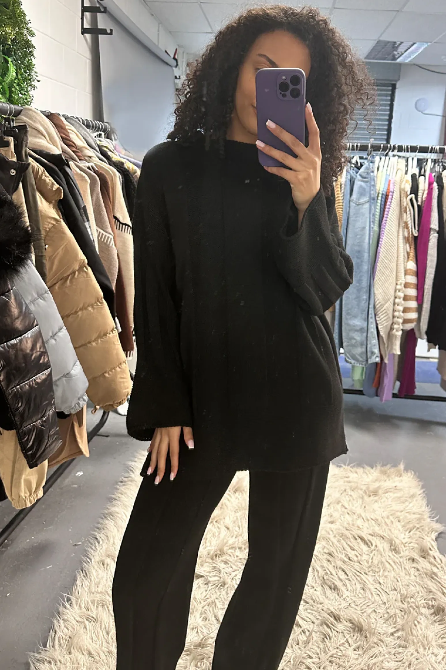 Rebellious Fashion Black Oversized Round Neck Knitted Co-ord Set - Pihu