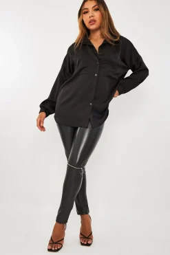 Rebellious Fashion Black Oversized Satin Shirt - Carine