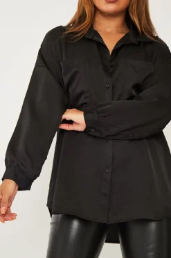 Rebellious Fashion Black Oversized Satin Shirt - Carine