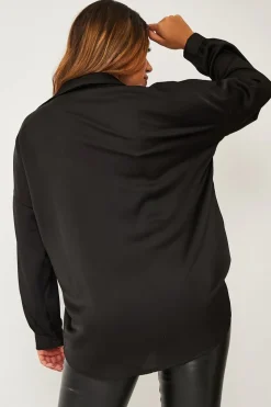 Rebellious Fashion Black Oversized Satin Shirt - Carine