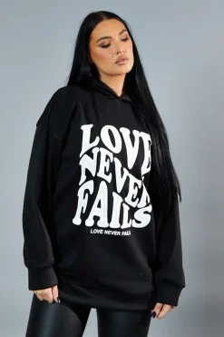 Rebellious Fashion Black Oversized Slogan Hoodie - Kriss