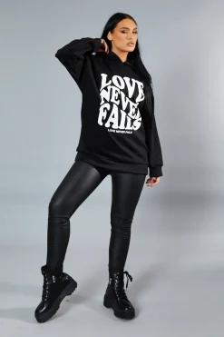 Rebellious Fashion Black Oversized Slogan Hoodie - Kriss