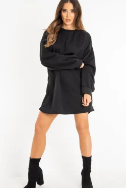 Rebellious Fashion Black Oversized Sweatshirt Jumper Dress - Kristen