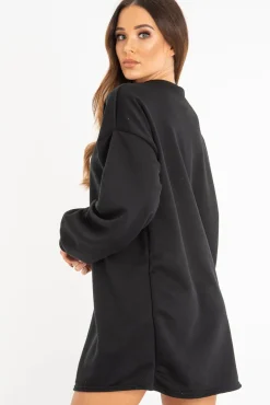 Rebellious Fashion Black Oversized Sweatshirt Jumper Dress - Kristen