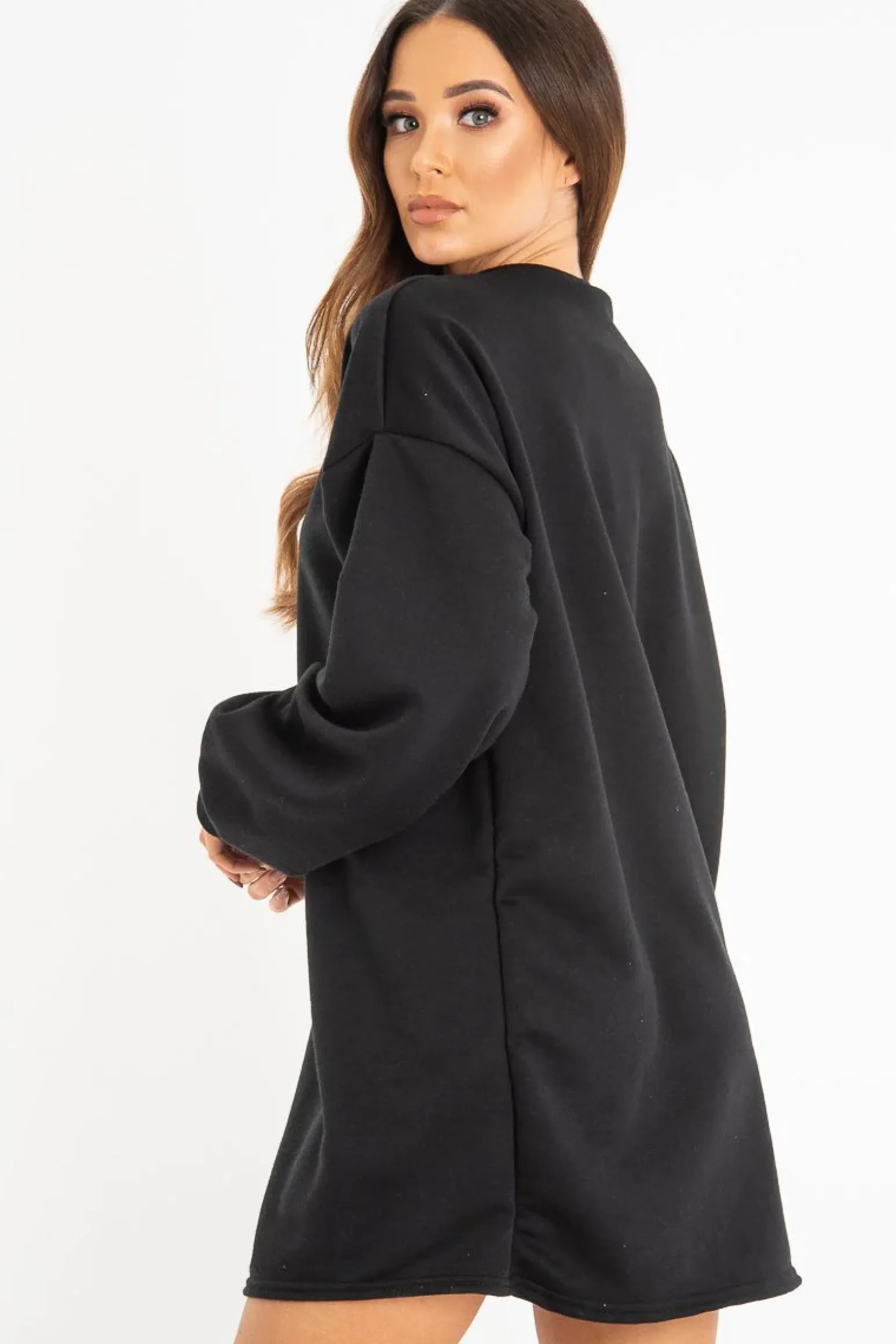 Rebellious Fashion Black Oversized Sweatshirt Jumper Dress - Kristen