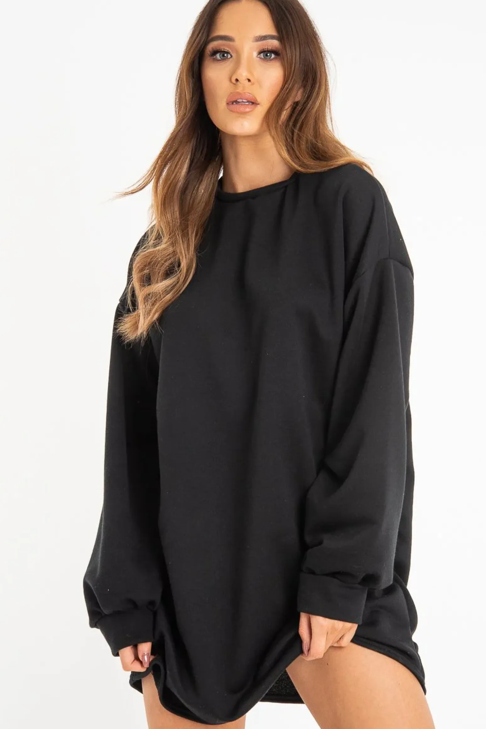 Rebellious Fashion Black Oversized Sweatshirt Jumper Dress - Kristen