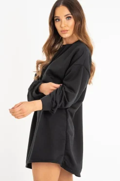 Rebellious Fashion Black Oversized Sweatshirt Jumper Dress - Kristen