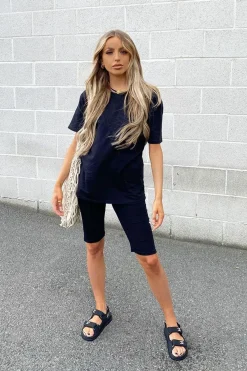 Rebellious Fashion Black Oversized T-shirt Cycling Shorts Co-ord - Bethanny