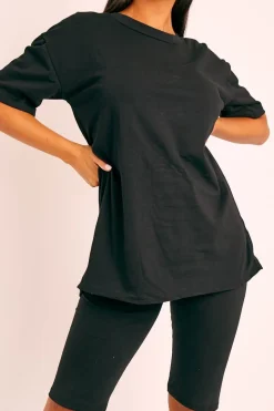 Rebellious Fashion Black Oversized T-shirt Cycling Shorts Co-ord - Bethanny