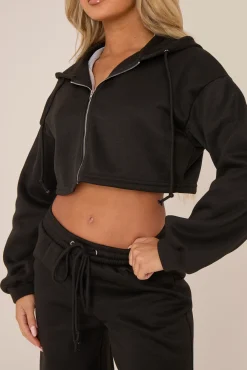 Rebellious Fashion Black Oversized Zip Front Hoodie Lounge Set - Ellery