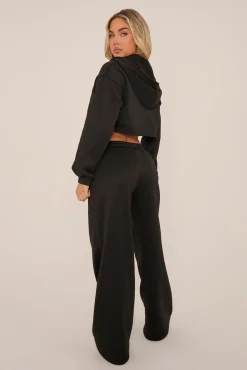 Rebellious Fashion Black Oversized Zip Front Hoodie Lounge Set - Ellery