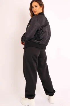 Rebellious Fashion Black Padded Bomber Jacket - Chelsy