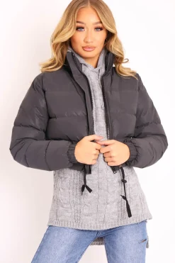 Rebellious Fashion Black Padded Cropped Puffer Coat - Cameo