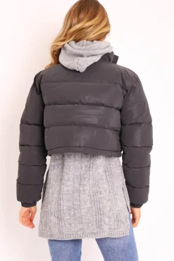 Rebellious Fashion Black Padded Cropped Puffer Coat - Cameo