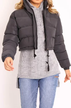 Rebellious Fashion Black Padded Cropped Puffer Coat - Cameo