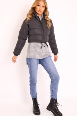 Rebellious Fashion Black Padded Cropped Puffer Coat - Cameo