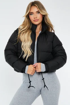 Rebellious Fashion Black Padded Cropped Puffer Jacket - Adhara