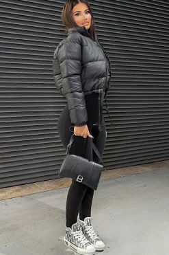 Rebellious Fashion Black Padded Cropped Puffer Jacket - Adhara