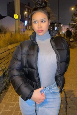 Rebellious Fashion Black Padded Cropped Puffer Jacket - Adhara