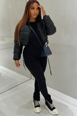 Rebellious Fashion Black Padded Cropped Puffer Jacket - Adhara