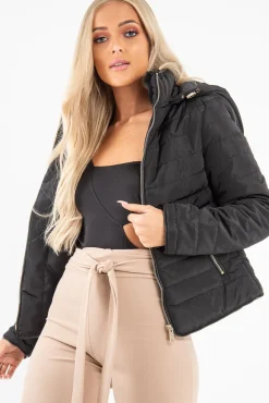 Rebellious Fashion Black Padded Faux Fur Lined Coat - Dorie