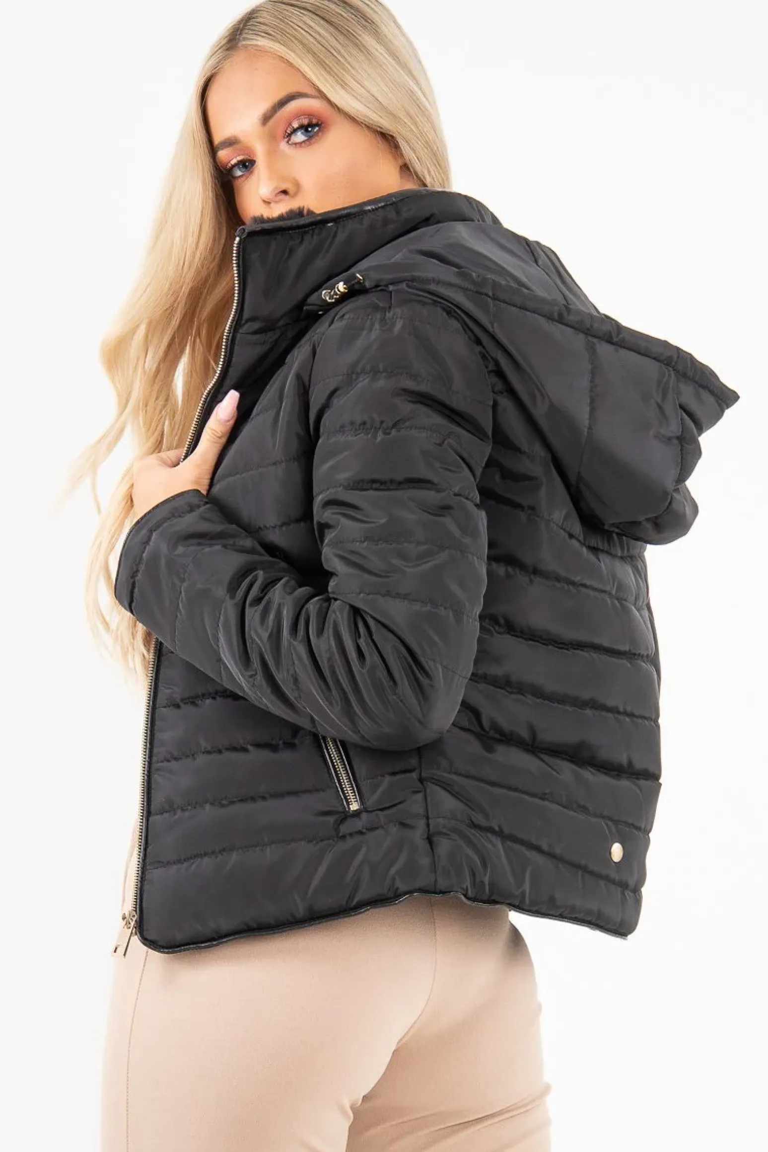 Rebellious Fashion Black Padded Faux Fur Lined Coat - Dorie