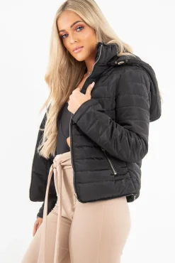 Rebellious Fashion Black Padded Faux Fur Lined Coat - Dorie