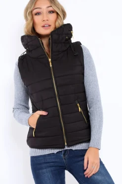 Rebellious Fashion Black Padded Gilet - Ariella
