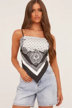 Rebellious Fashion Black Paisley Print Asymmetric Hem Top - Liyana
