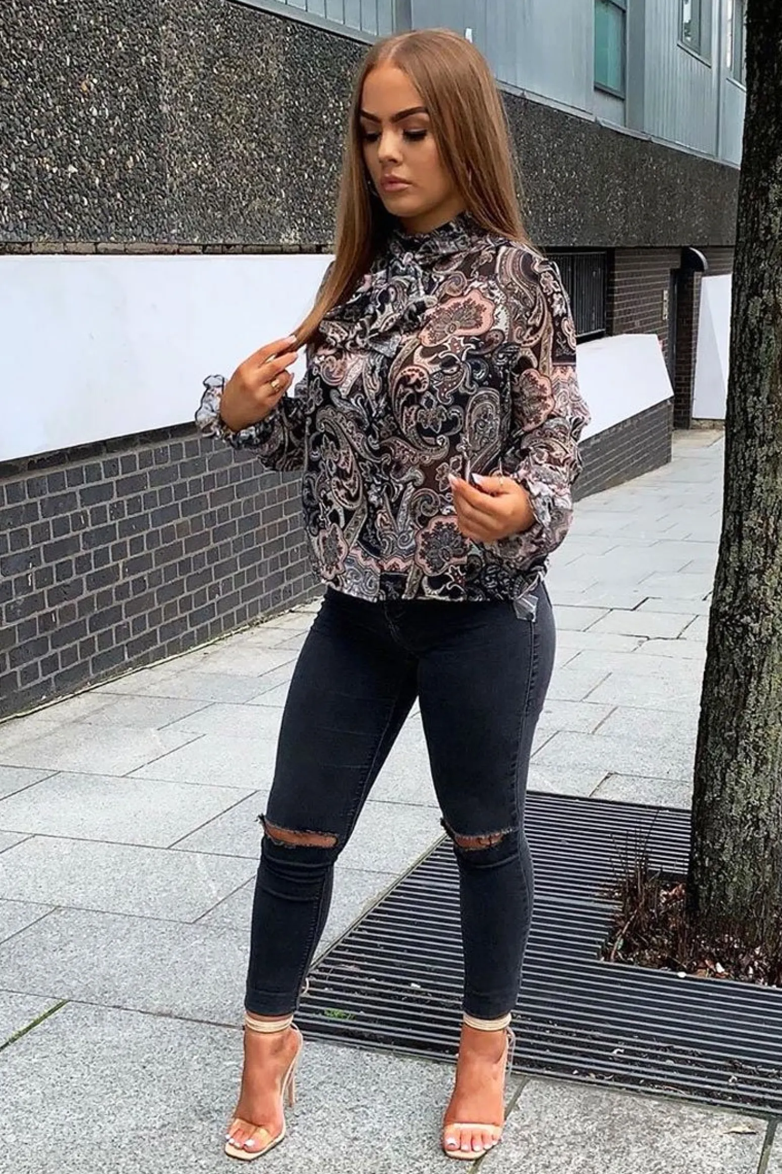Rebellious Fashion Black Paisley Print Sheer Shirt - Zemira
