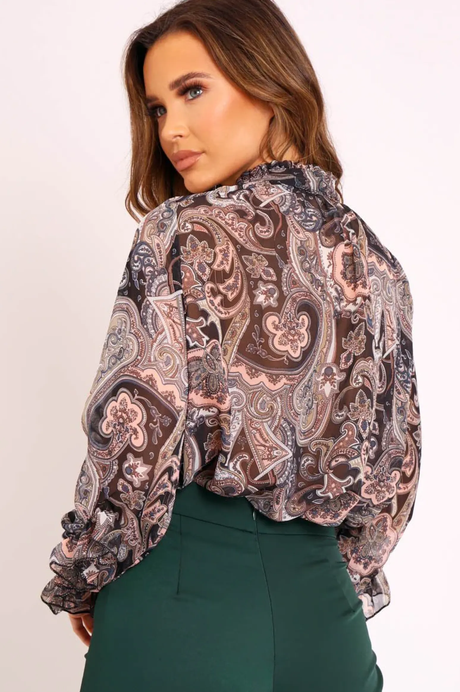 Rebellious Fashion Black Paisley Print Sheer Shirt - Zemira