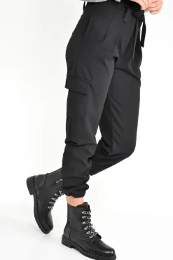 Rebellious Fashion Black Paper Bag Cargo Pocket Trousers - Brette