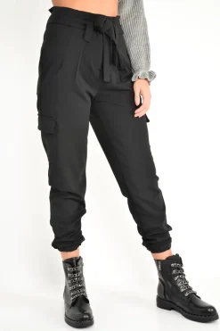 Rebellious Fashion Black Paper Bag Cargo Pocket Trousers - Brette